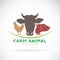 Vector group of animal farm label., Cow, pig, chicken. Logo.