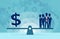 Vector of group of businesspeople human resources or money on the scale