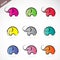 Vector group of colorful elephant