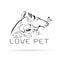 Vector group of pets - Horse, dog, cat, bird, butterfly.