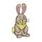 Vector grunge clipart of brown standing hare isolated on white background. Cute easter character. Hand-drawn shaded drawing.