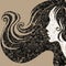 Vector grunge Closeup decorative vintage woman