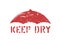 Vector grunge Keep dry box sign stamp isolated for logistics or cargo. Umbrella symbol means no moisture