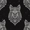 Vector grunge monochrome seamless pattern with tribal style wolf