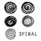 Vector grunge organic ink textured spiral elements set . Abstract swirl motion brush stroke.
