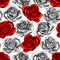 Vector halftone hand drawn rose flower blossom blooming seamless pattern