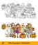 Vector halloween coloring and colored example children in costumes