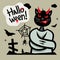 Vector Halloween Devil Cat in straitjacket Cartoon Illustration.