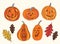 Vector Halloween jack o lantern punmkin leaves illustration set