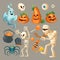 Vector Halloween objects, October holiday cartoon elements