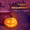 Vector Halloween party illustration with witch cauldron boiling the potion, scary pumpkin and bubbles on purple background