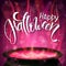 Vector halloween poster with hand lettering greetings label - happy halloween - with boiling witch cauldron