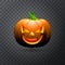 Vector Halloween pumpkin with candle inside. Happy face Halloween pumpkin isolated on transparent background.