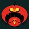 Vector halloween pumpkin. Pumpkin scares another pumpkin. Halloween cartoon sticker. Flat festive illustration. Scary pumpkin