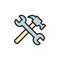 Vector hammer with wrench flat color icon.