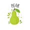 Vector hand draw pear illustration. Green pear with juice splashes isolated on white background. Textured green pears