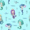 Vector hand drawing cute little mermaid princess seamless pattern background.