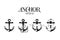 Vector Hand drawn Anchor Icon Set Isolated. Design Template for Tattoos, Tshirt, Logo, Labels. Anchor with Ribbon, Rope