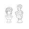 Vector hand drawn antique man woman bust statue