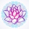 Vector hand-drawn beautiful illustration of Lotus flower over the round Mandala pattern. Buddhist spiritual motifs. Tattoo art.