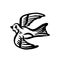 Vector hand drawn black color old school tattoo bird on white background