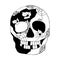 Vector hand drawn black white illustration of smiling skull with flowers, spider web, tooth, face of human Print horror for t