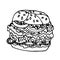 Vector hand drawn burgers and snacks objects, drawn fast food elements, sandwiches, street food