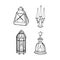 Vector hand drawn candlesticks. Vintage candelabra, candlestick and menorah sketch