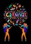 Vector Hand drawn Carnaval Lettering. Carnival Title With Colorful Party Elements, confetti and brasil samba dansing