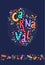 Vector Hand drawn Carnaval Lettering. Carnival Title With Colorful Party Elements, confetti and brasil samba dansing