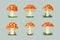 Vector Hand Drawn Cartoon Flat Mushroom Icon Set. Amanita Muscaria, Fly Agaric Illustration, Mushrooms Collection. Magic