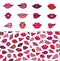 Vector hand drawn cartoon lips, kisses. Set of seamless love, valentine patterns.