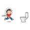 Vector hand-drawn cartoon of man running to pee on toilet bowl