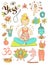 Vector hand drawn collection. Mom and baby. Yoga for pregnant