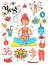Vector hand drawn collection. Mom and baby. Yoga for pregnant