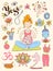 Vector hand drawn collection. Mom and baby. Yoga for pregnant women. Cute cartoon style. Color illustration.