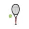 Vector hand drawn colored tennis racket and ball