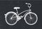 Vector hand drawn doodle bicycle. White illustration on blackboard