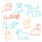 Vector hand drawn doodle collection of funny dogs. Different bre