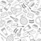 Vector hand drawn doodle cosmetics seamless pattern , background.