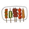 Vector hand drawn doodle yakitori. Japanese barbecue. Design sketch element for menu cafe, restaurant, label and packaging.