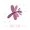 Vector hand drawn flat flying purple dragonfly. Funny woodland insect icon. Cute forest animalistic illustration for childrenâ€™s