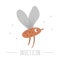 Vector hand drawn flat flying red insect. Funny woodland fly icon. Cute forest animalistic illustration for childrenâ€™s design,