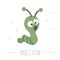 Vector hand drawn flat scared green caterpillar. Funny woodland insect icon. Cute forest animalistic illustration for childrenâ€™s