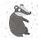 Vector hand drawn flat sitting badger. Funny woodland animal. Cute forest animalistic illustration for childrenâ€™s design, print