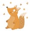 Vector hand drawn flat sitting fox. Funny woodland animal. Cute forest animalistic illustration for childrenâ€™s design, print,