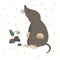 Vector hand drawn flat sitting mole. Funny woodland animal. Cute forest animalistic illustration for childrenâ€™s design, print,