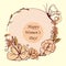 Vector hand drawn flower frame. Beige flowers and butterfly.
