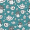 vector hand drawn garden tea party elements seamless pattern