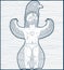 Vector hand drawn graphic stripy illustration of bizarre creature, cartoon nude man with wings, animal side of human being. Idol